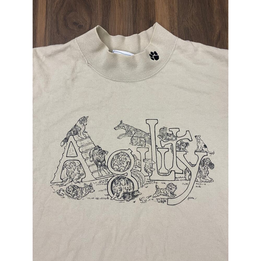 VTG Y2K Anvil Deluxe Cotton "Agility" dog mock neck graphic t-shirt, M